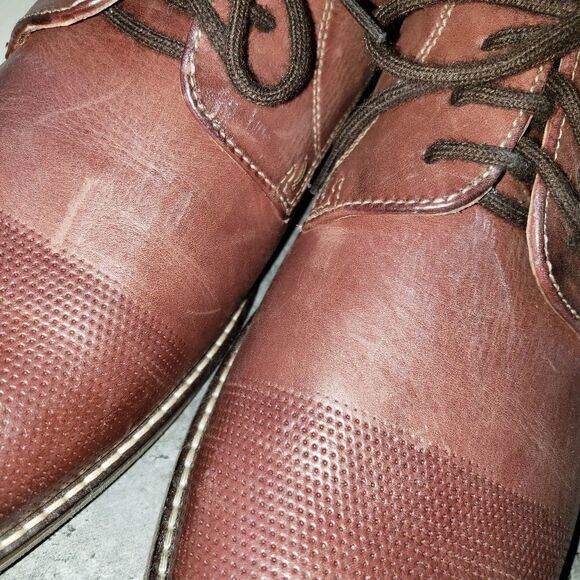 ALFANI CHADWICK RED BROWN LEATHER DRESS SHOES SIZE 10M - Picture 2 of 7